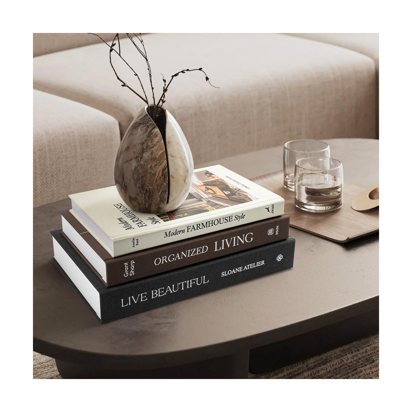 Linen Decorative Books / Black/coffee/beige / 8.5 x 11 / Set of 3