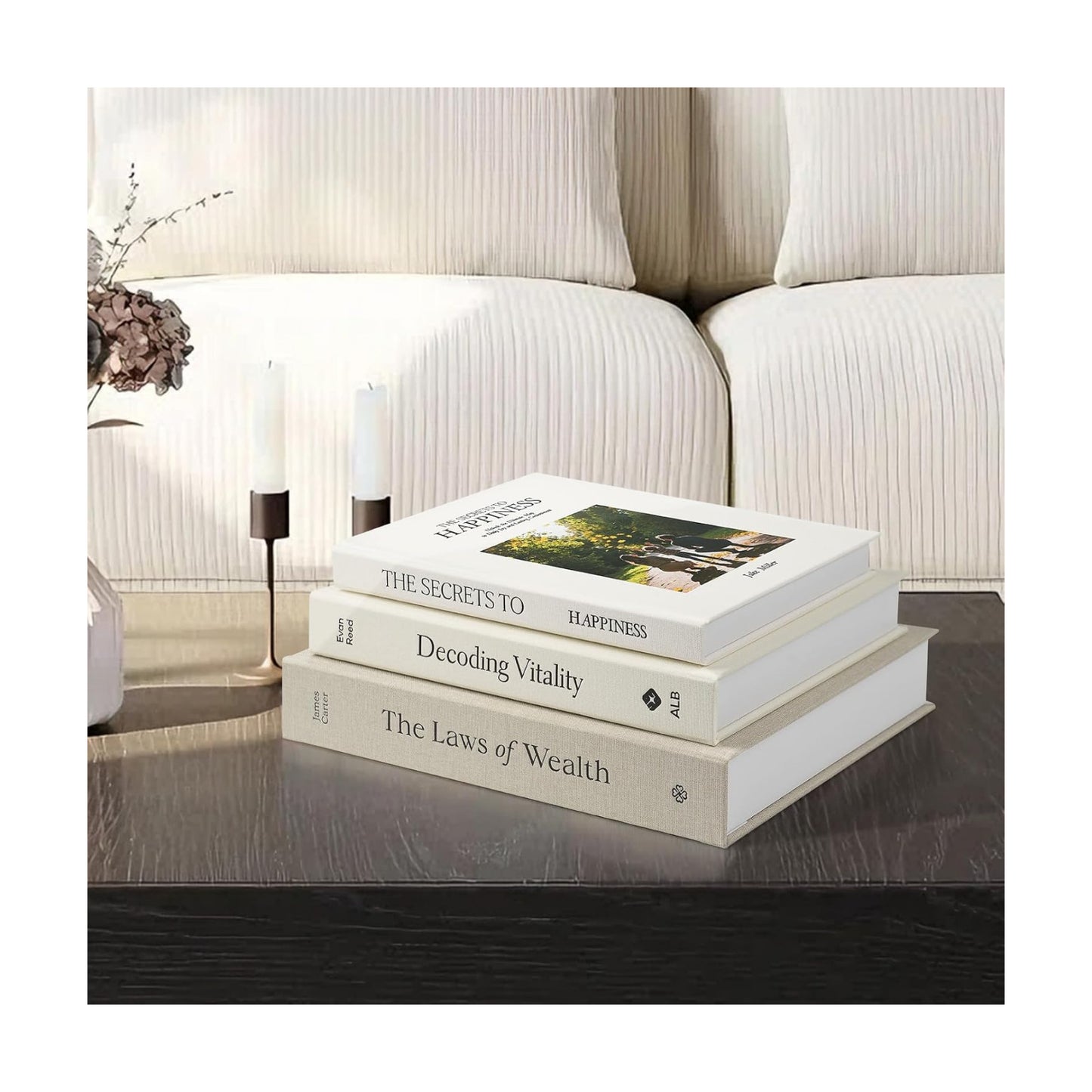 Linen Decorative Books / Linen Beige/beige/ivory White / 8.5 x 11 / Set of 3