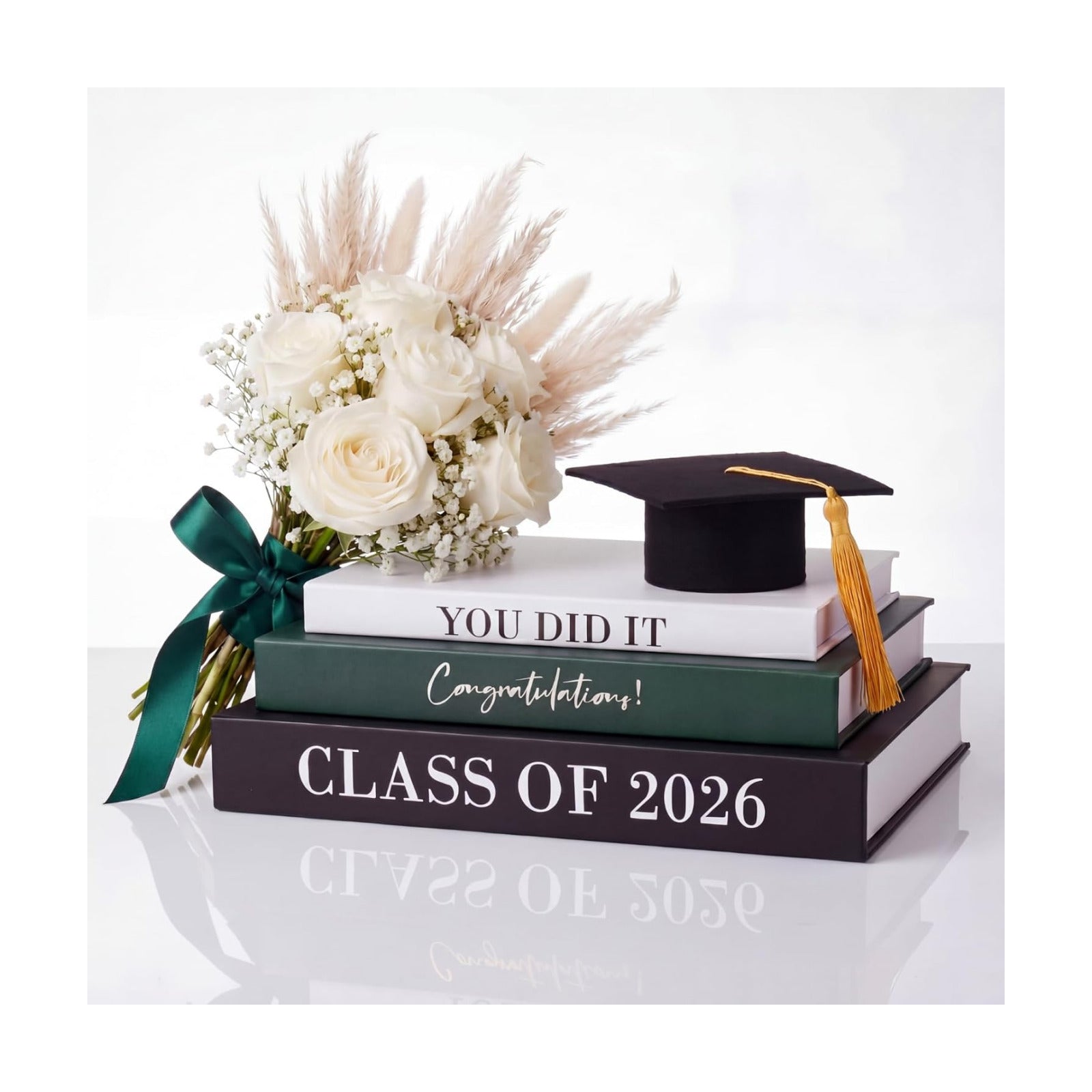 Graduation Book Centerpiece Congratulate Grad Decoration / Black, White, and Green / Set of 3