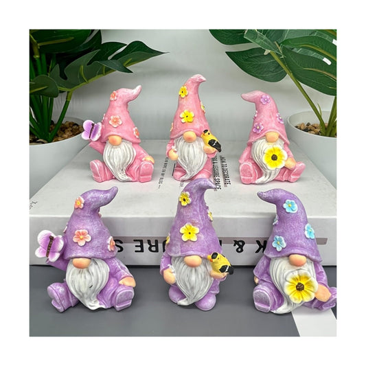 Flowers / Gnome Statues / Pink / Set of 3
