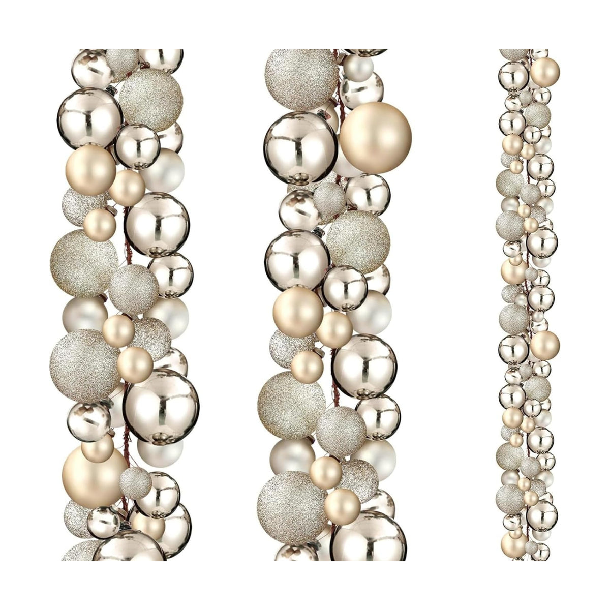 2 Pcs 9 ft Christmas Ball Ornament Garland, Champagne Gold | Bauble Bulb Christmas Tree Ball Decoration Shatterproof