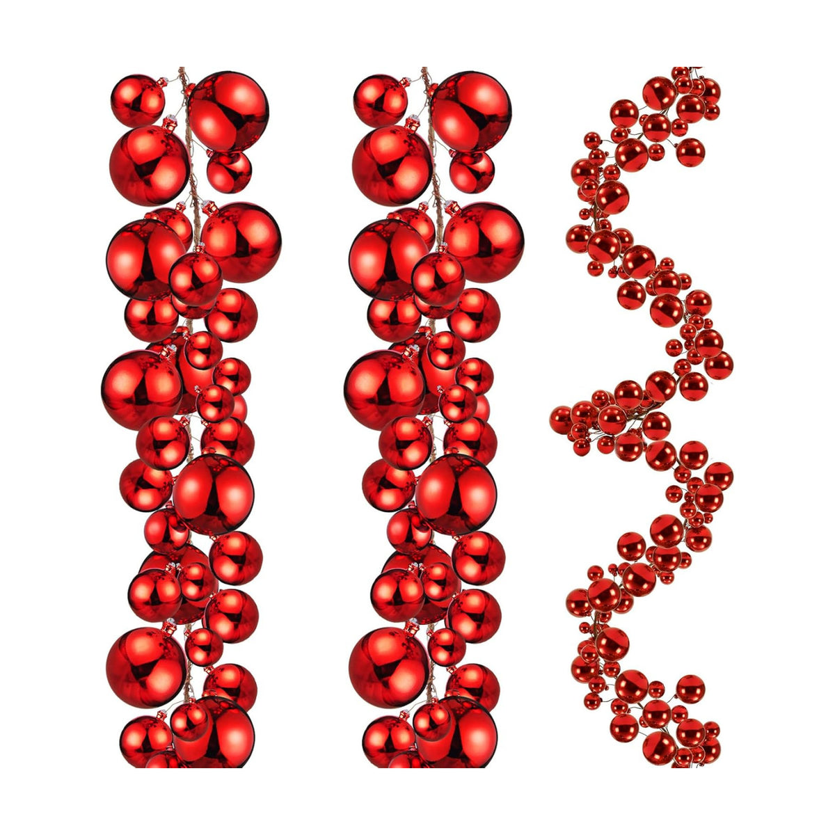 2 Pcs 9 ft Christmas Ball Ornament Garland, Red