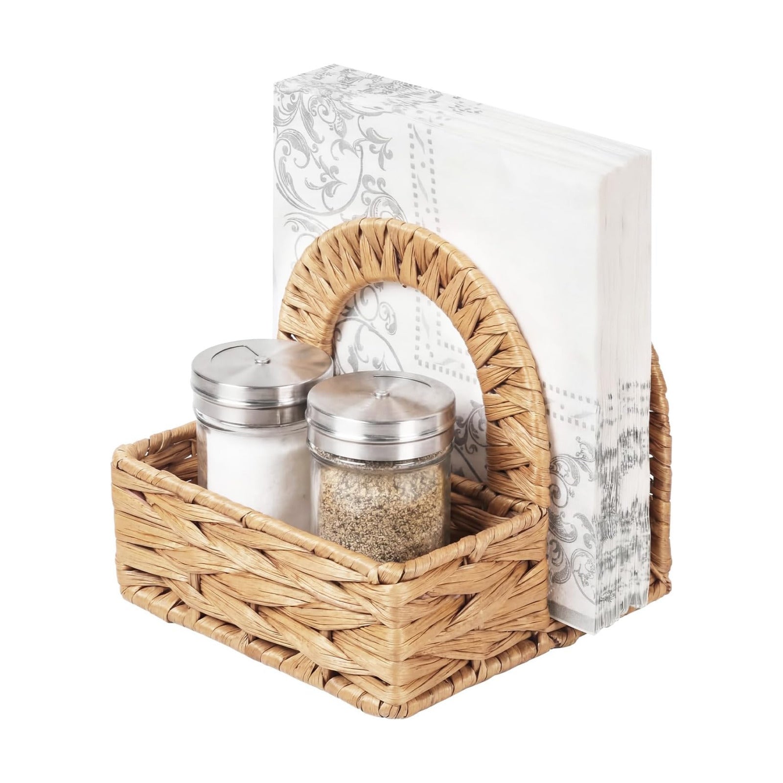 Napkin Salt Pepper Holder Napkin Holder for Salt Pepper Shakers Caddy / Water Hyacinth / Natural