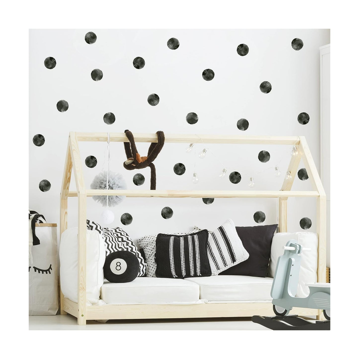 2.2'' Modern Polka Dot Wall Decals Minimalist Monochrome Dots Removable Wall / Black / Set of 120
