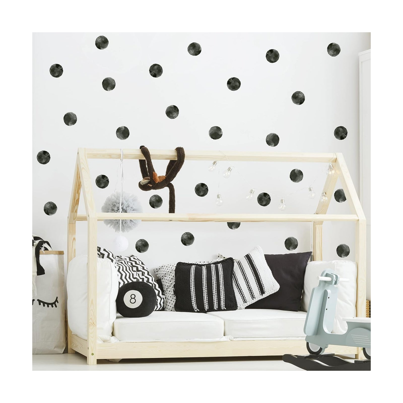 2.2'' Modern Polka Dot Wall Decals Minimalist Monochrome Dots Removable Wall / Black / Set of 120
