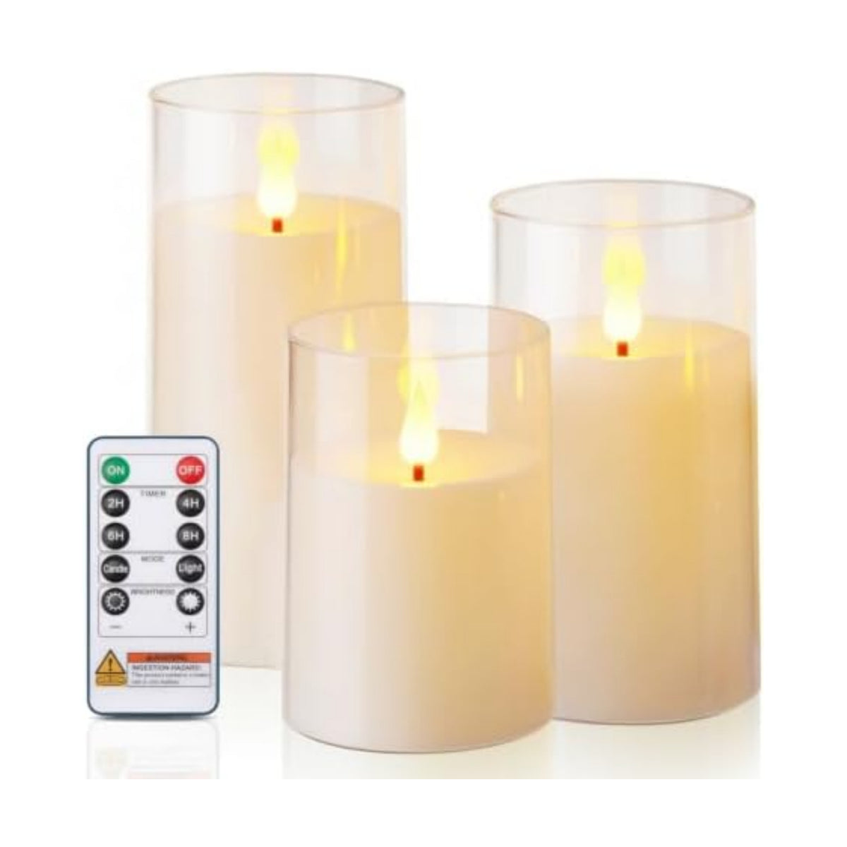 Homemory Ivory Flameless Candles, Battery Operated Acrylic LED Pillar Candles with Remote Timer, Realistic Flickering Fake Candles for Home Decor, Christmas, Wedding, Party, Set of 3
