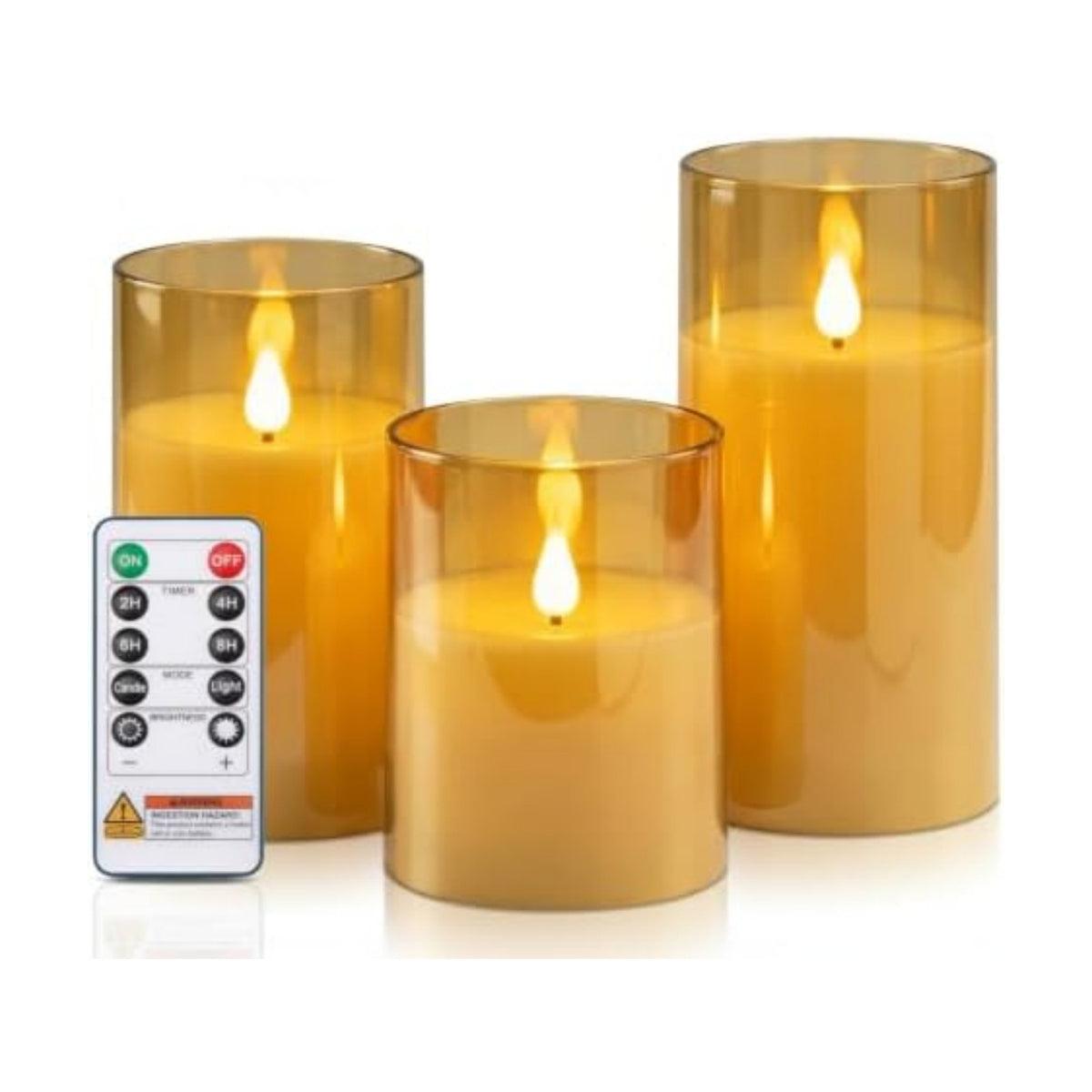 Homemory Amber Flameless Candles, Battery Operated Acrylic LED Pillar Candles with Remote Timer, Realistic Flickering Fake Candles for Home Decor, Thanksgiving, Christmas, Wedding, Set of 3
