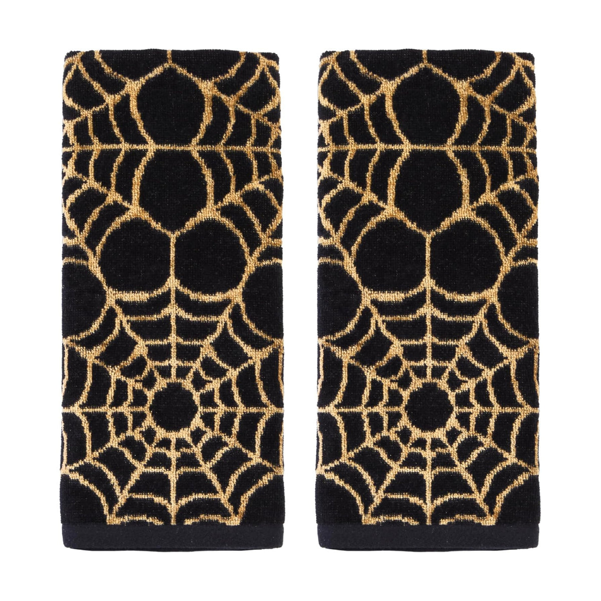 SKL Home Halloween Spider Web Hand Towel Set-2pc, 100% Cotton, Black/Gold