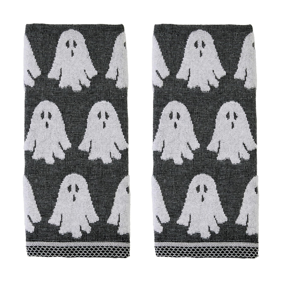 SKL Home Halloween Ghost Hand Towel Set-2pc, 100% Cotton Jacquard, Black
