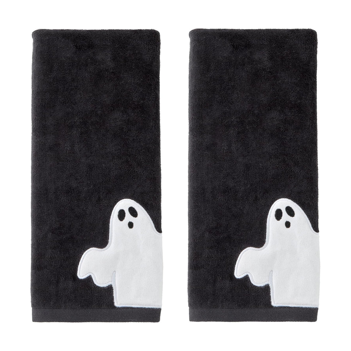 SKL Home Halloween Ghost Hand Towel Set-2pc, 100% Cotton Embroidered, Black
