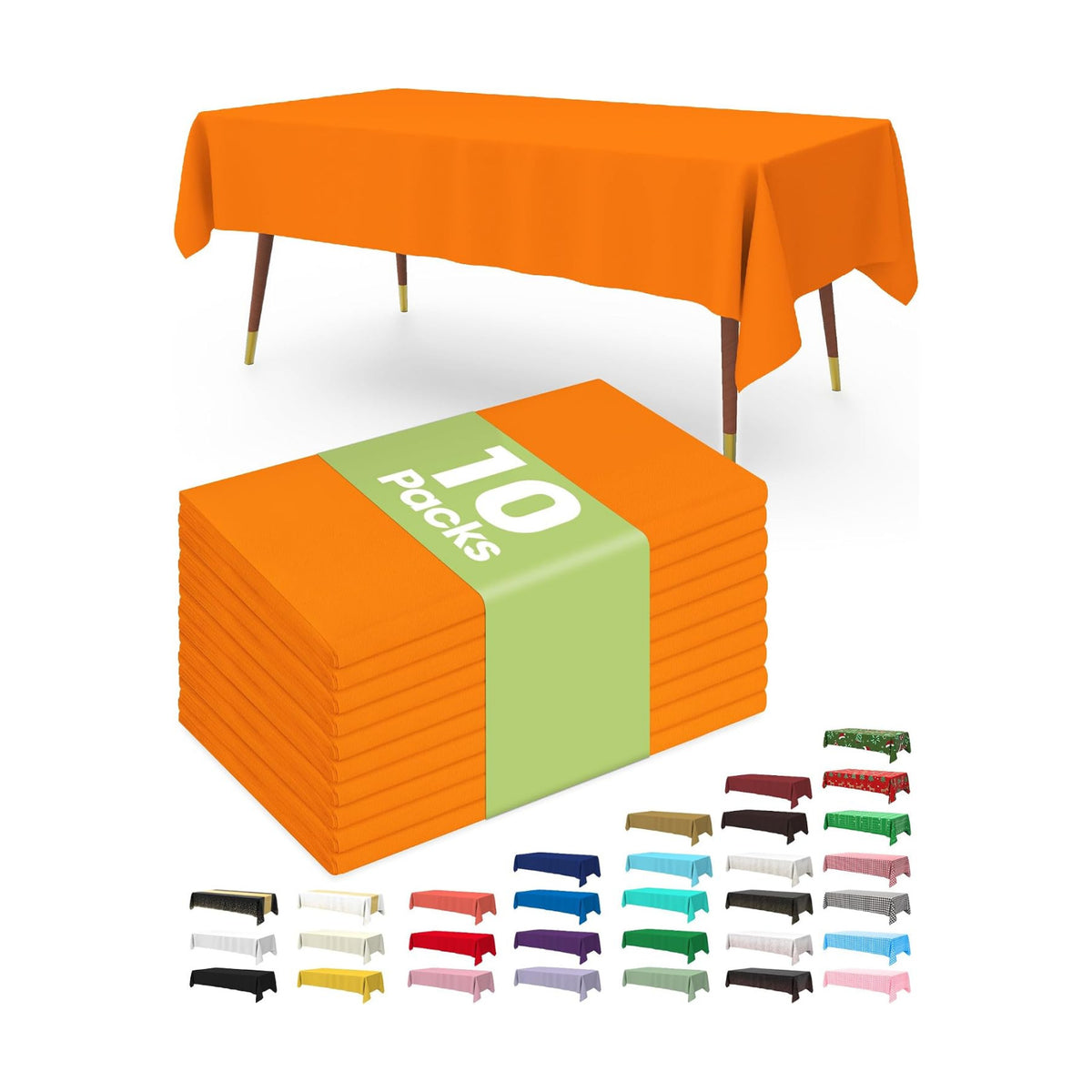 Pureegg Plastic Table Cloth Disposable 10 Pack, 54 x 108 Inch Table Cloths, St Patricks Day, Christmas Decorations, Tablecloths, Rectangle, Forest, Plastic Cover, Leakproof & Sturdy, Orange