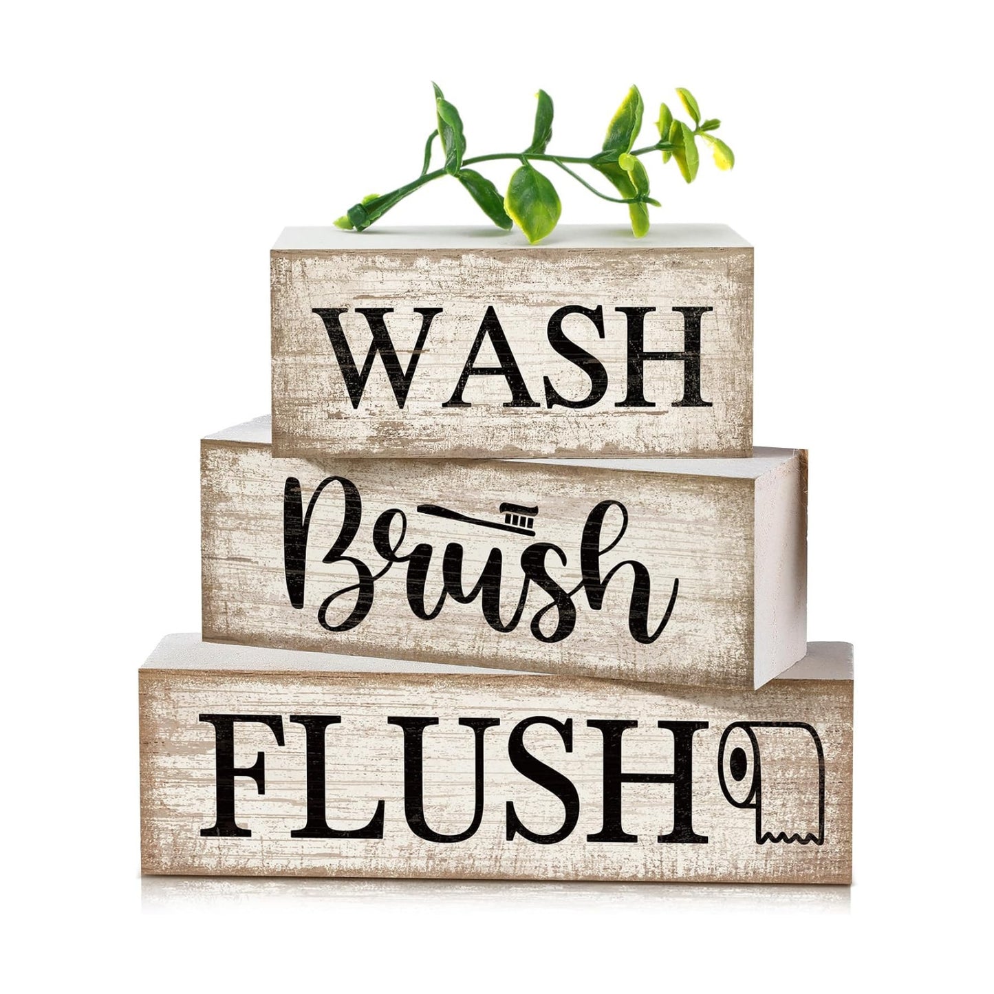 Moucuny 3 Pcs Bathroom Decor Wooden Block Signs Farmhouse Rustic