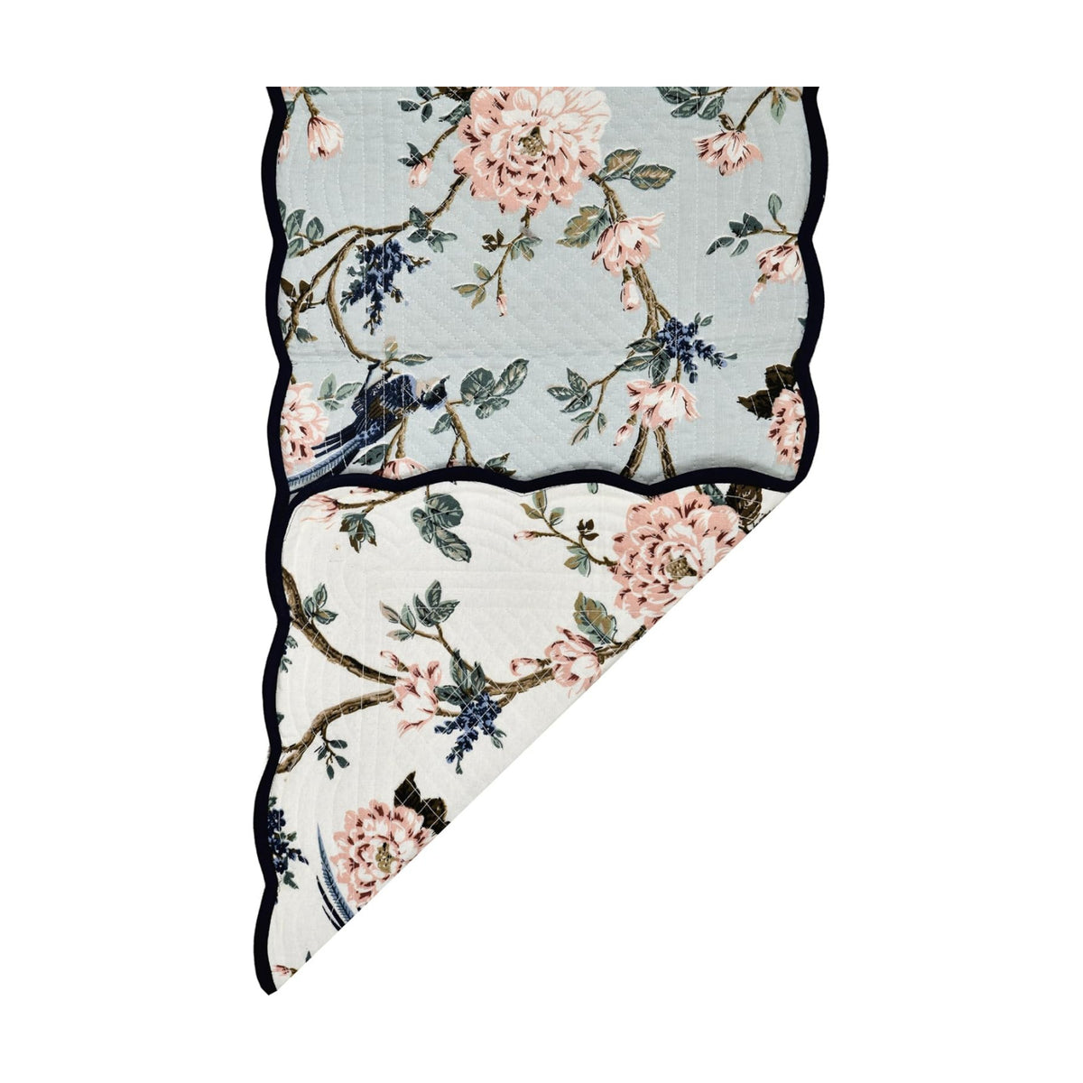 Antique Rose Vines- Bloom Collection Luxury Handcrafted Runner (Reversible) Cotton Quilted Fabric Machine Washable –