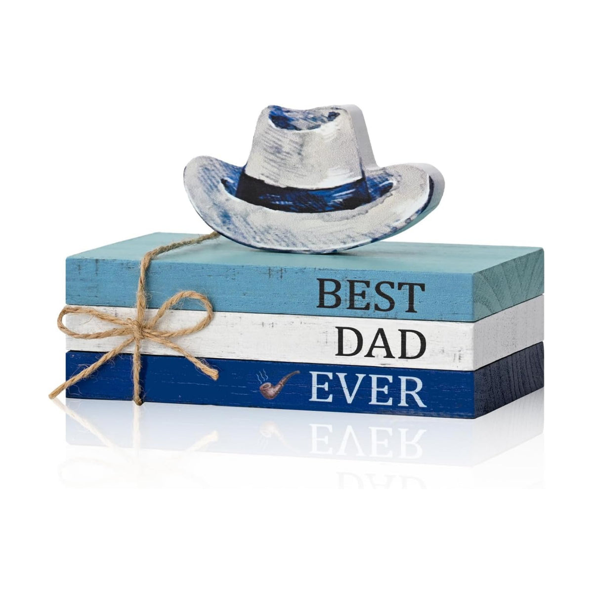 Smile Best Dad Ever Wooden Table Decor Dad & Cowboy Hat Desktop Signs - Father's Day Tabletop Decorations for Home Office Shelf - Gift for Dad, Husband, Grandpa