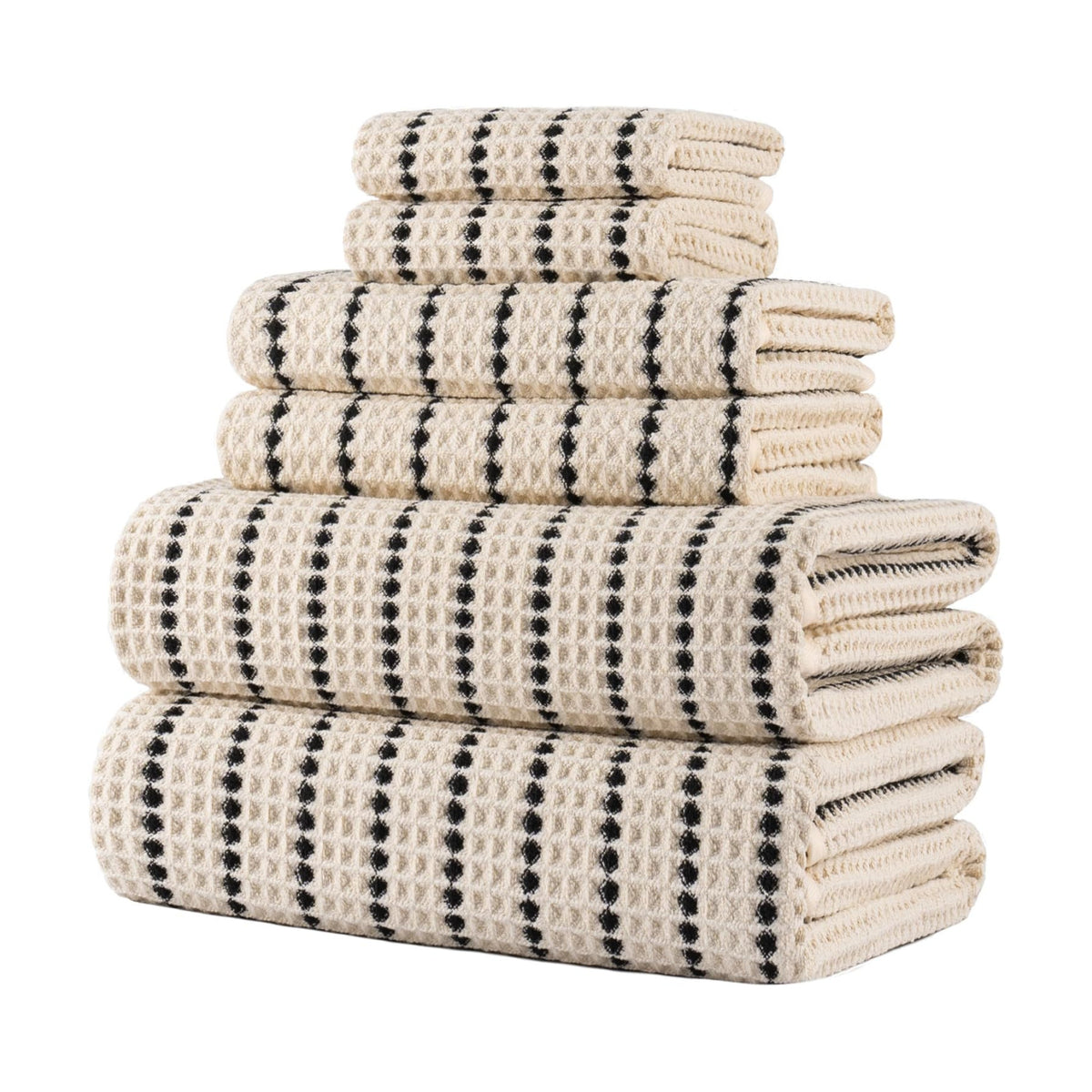 POLYTE 430 GSM Poly Blend Microfiber Quick Dry Waffle Bath Towel Set of 6 | 2-Body Towels, 2-Hand Towels, 2-Wash