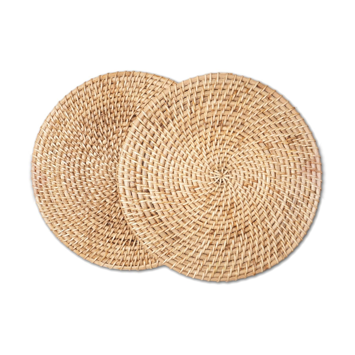 Encasa XO Rattan Placemats, Woven Wicker Table Mats 12" Natural | Handcrafted Natural Cane | Boho Farmhouse Plate
