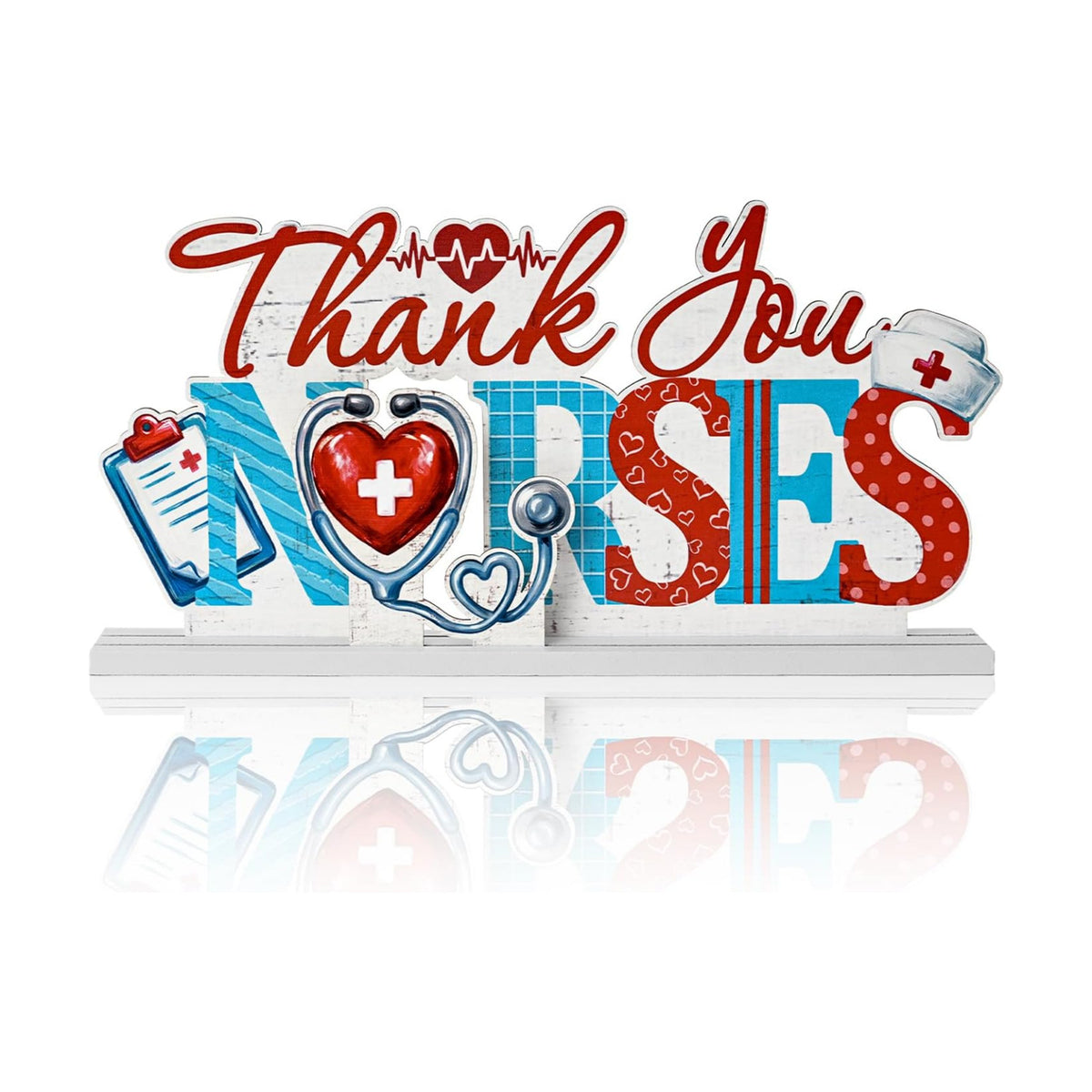 Smile Nurse Month Wooden Tabletop Decor Thank You Nurses Plaque with Stands Indoor Home Office Decor Nurse Appreciation Gift