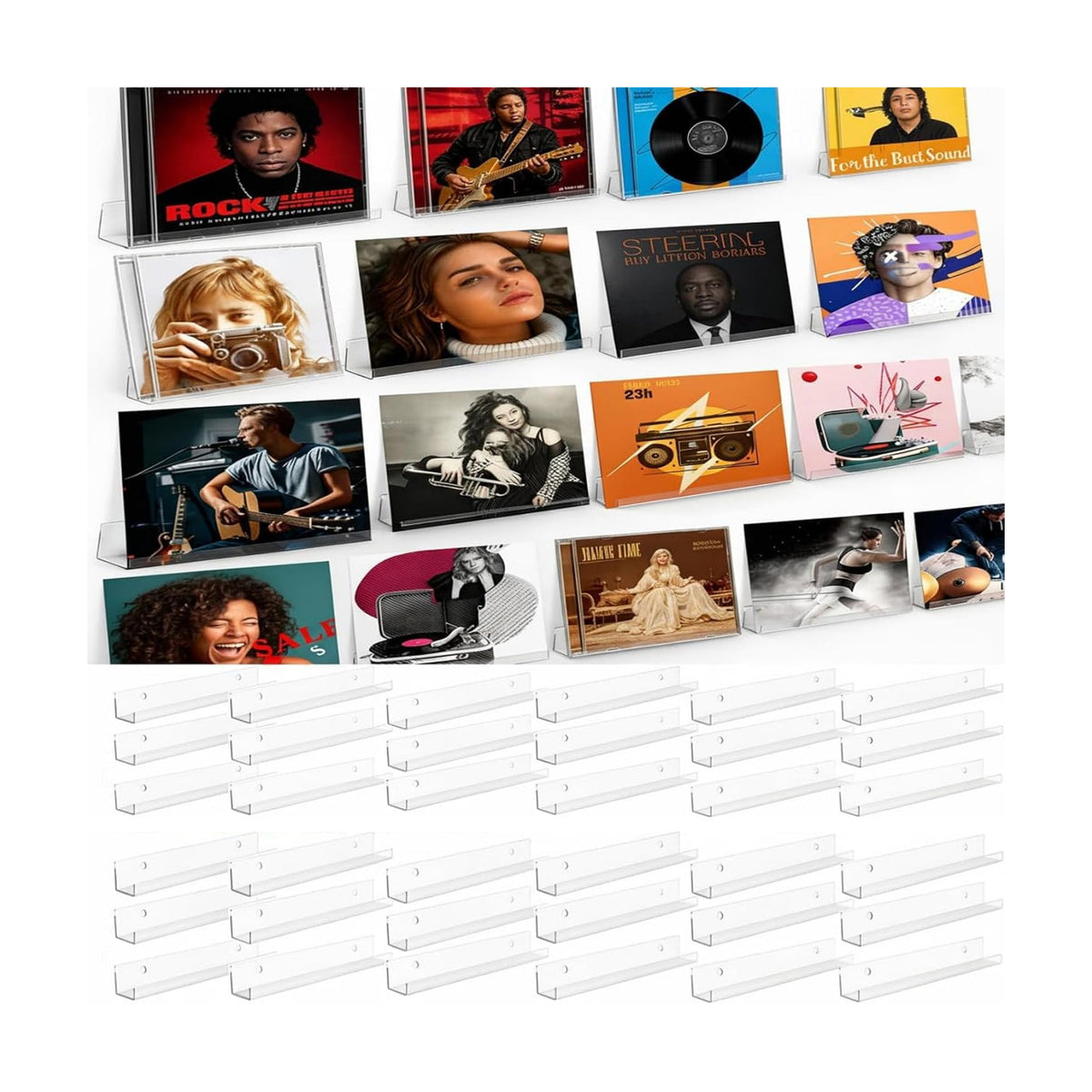 36pc 12inch Vinyl Record Wall Mount Acrylic Shelves Display Vinyl Holder Acrylic Records Wall Display Clear Floating