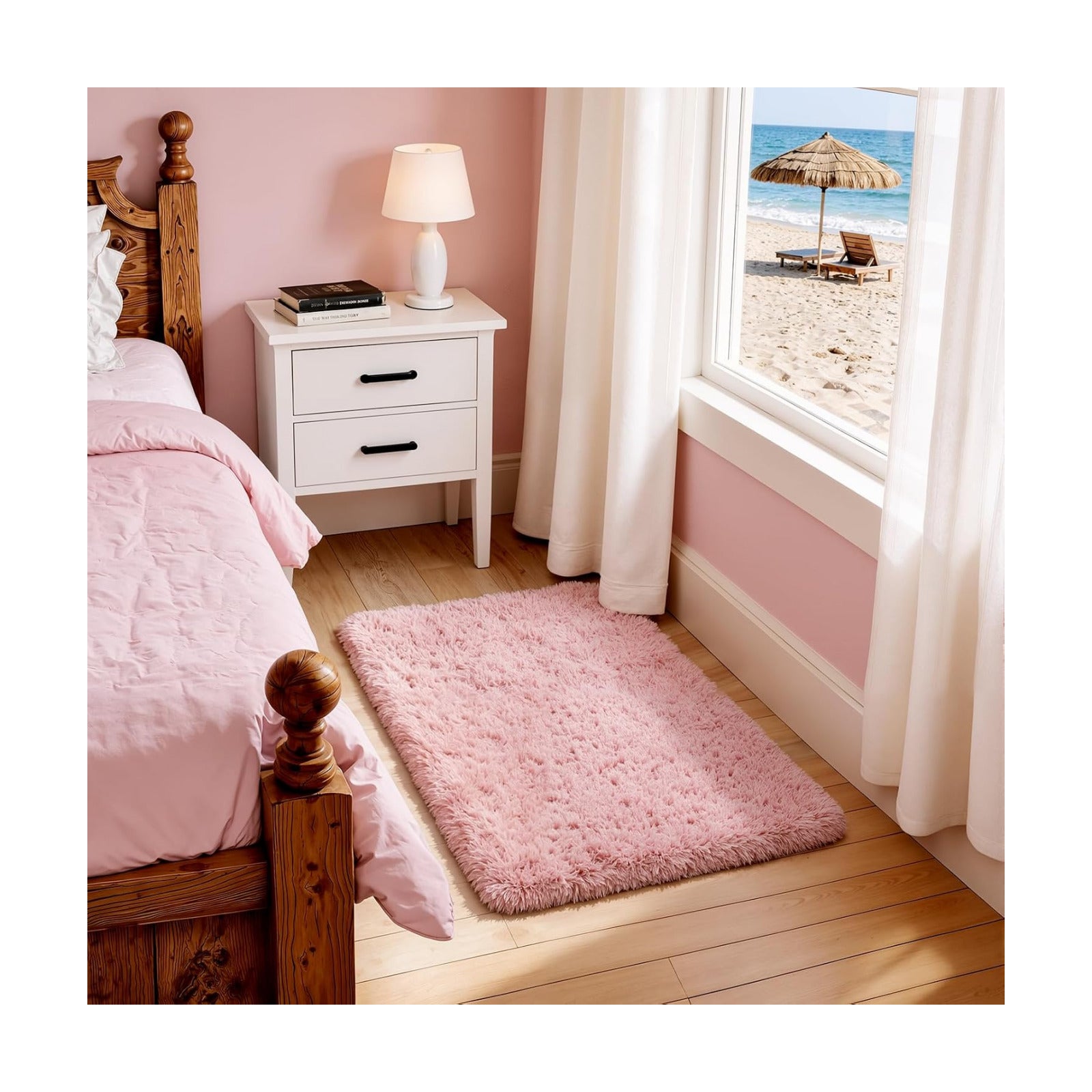 Ophanie Small Rug Washable Non Slip Throw Bedside Area Rugs, Fluffy Soft Pink Mini Bedroom Carpet, Affordable Door