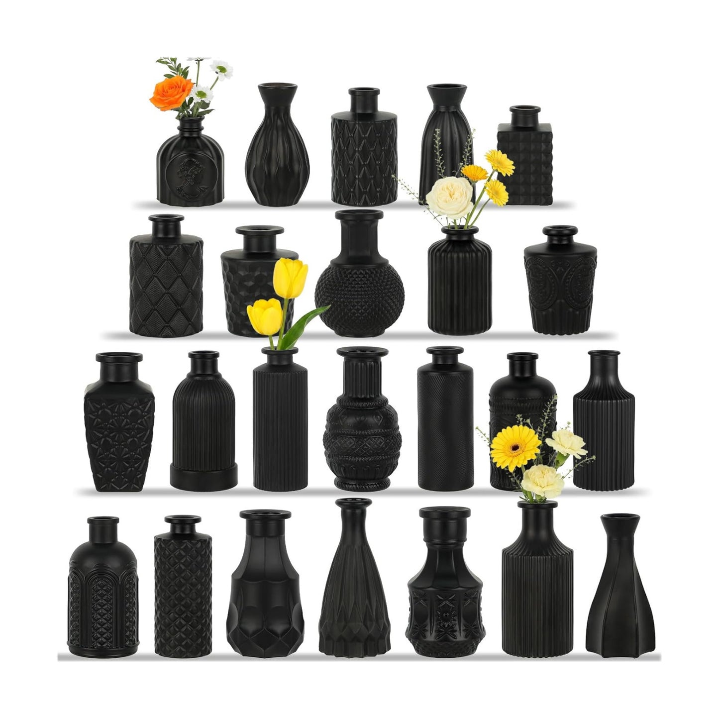 Glass Bud Vases Set / Black / Set of 24