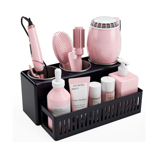 Hair Tool Organizer, Detachable Hair Dryer Holder with 3 Stainless Steel Cups, Wall Mounted Bathroom Organizers and