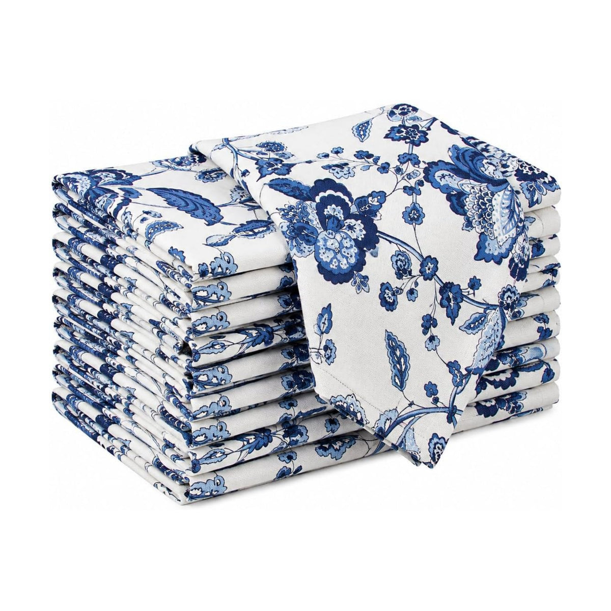 Taran Living Set of 12 Blue Cloth Napkin, Floral Print on 100% Cotton, Absorbent Napkin for Everyday Dining, Guest Dinners, 18X18 inch, Soft and Washable.