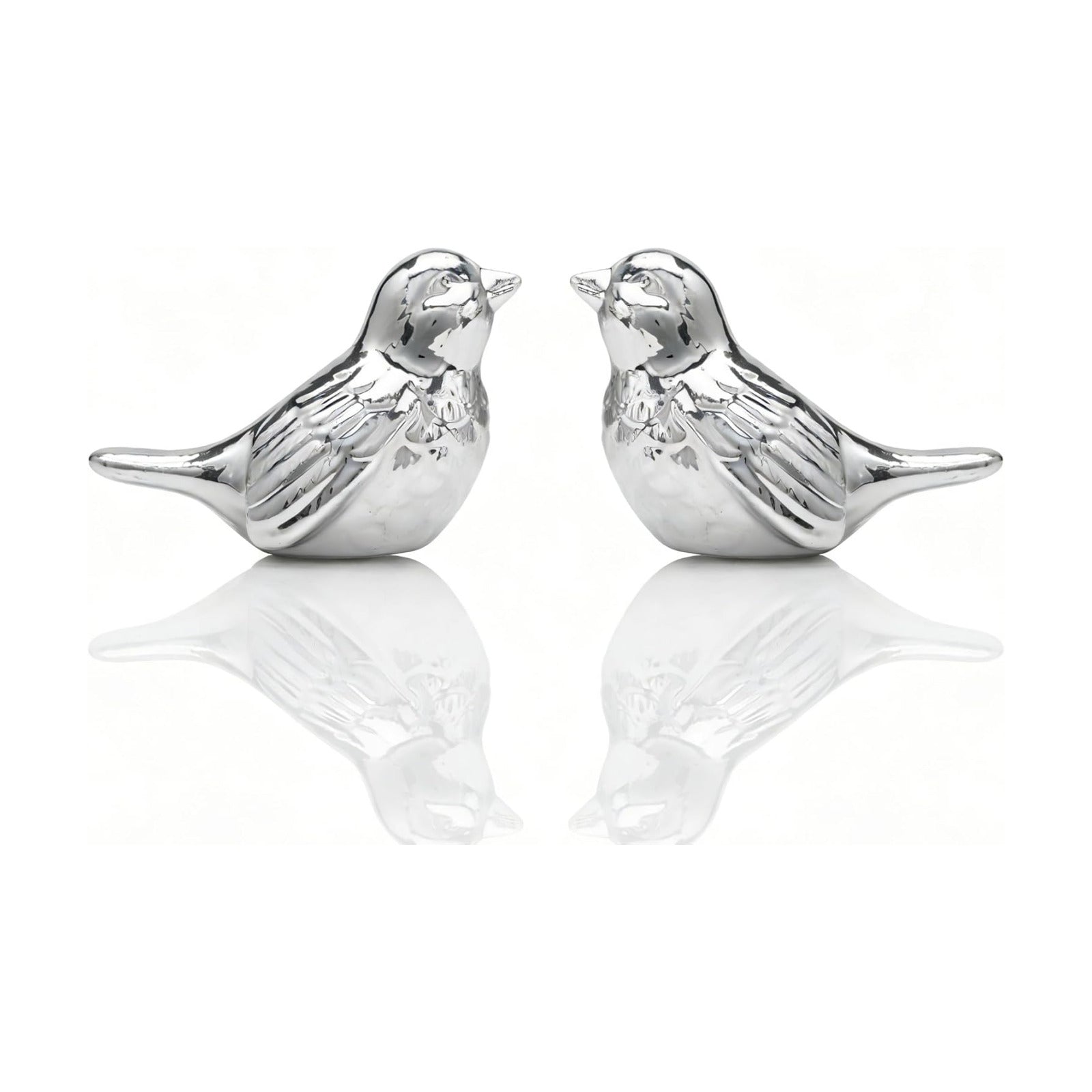 Ceramic Bird Figurines / Silver / 3.75 Inch / Set of 2