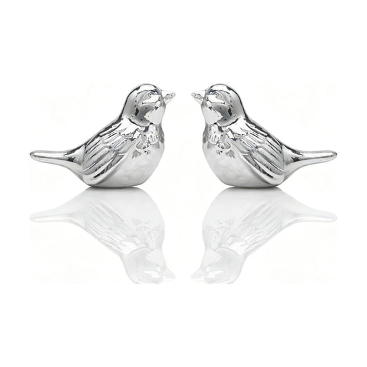 Ceramic Bird Figurines / Silver / 3.75 Inch / Set of 2