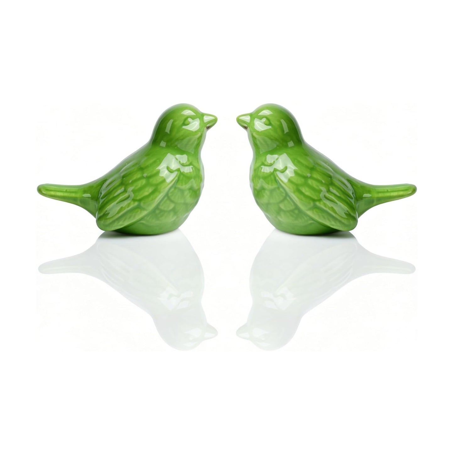 Ceramic Bird Figurines / Green / 3.75 Inch / Set of 2