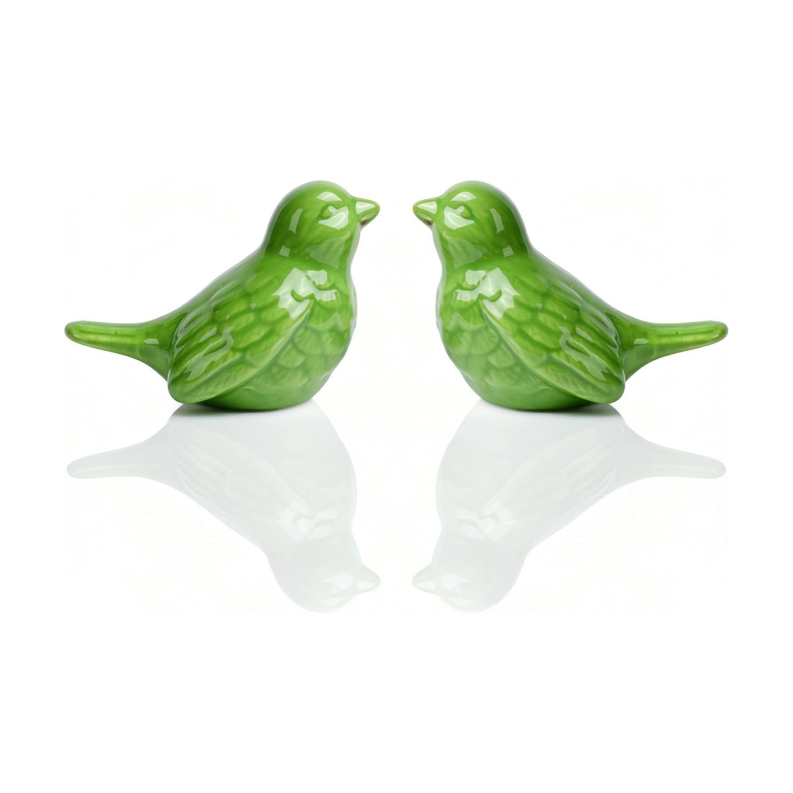 Ceramic Bird Figurines / Green / 3.75 Inch / Set of 2