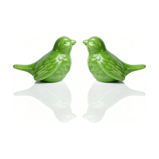 Ceramic Bird Figurines / Green / 3.75 Inch / Set of 2