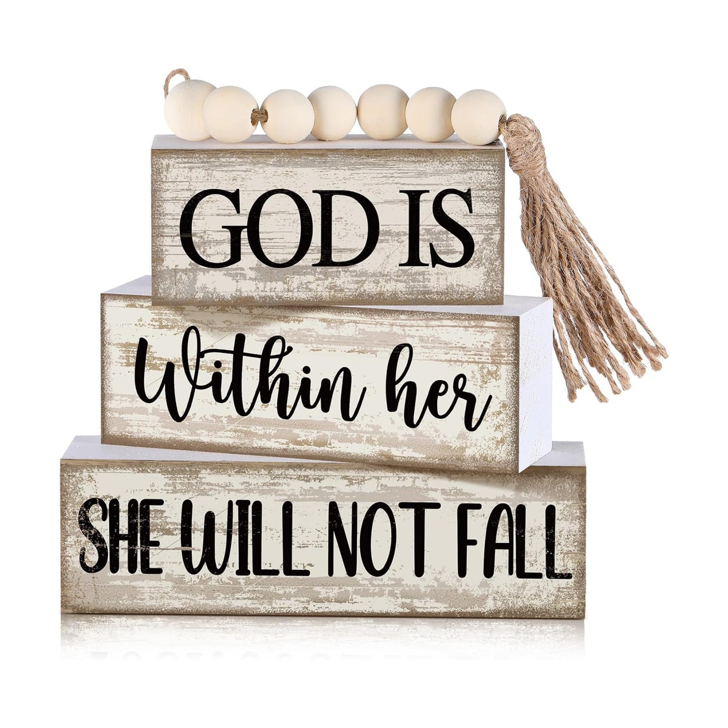 Lineshading 4 Pcs Wooden Blocks God Is Within Her Farmhouse Decor