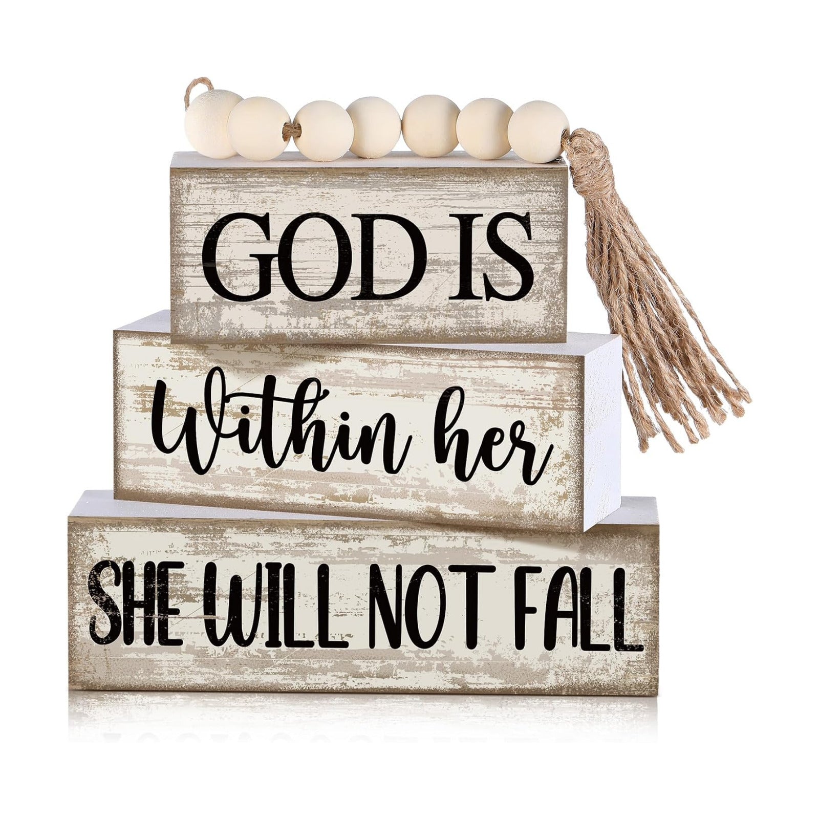 Lineshading 4 Pcs Wooden Blocks God Is Within Her Farmhouse Decor