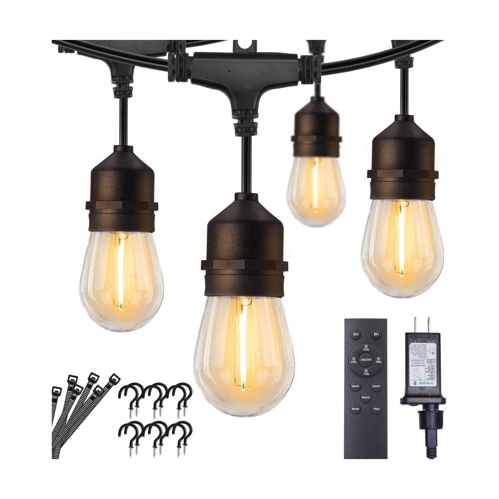 Brightown 82FT Outdoor String Lights - 25 LED Bulbs Patio Lights with Remote, Timer, Dimmable, Waterproof Connectable