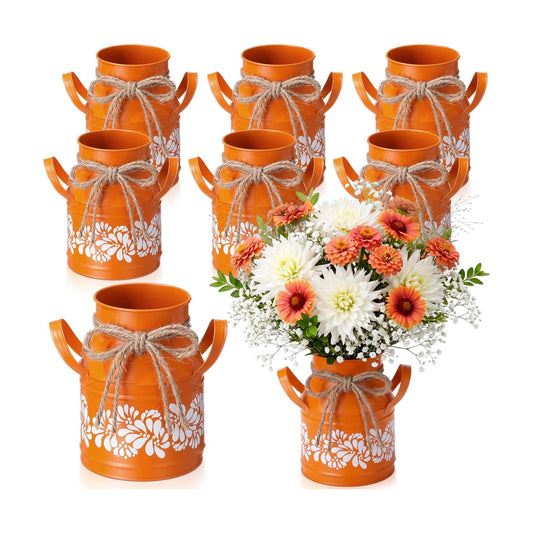 Vintage Metal Galvanized Vases Talavera Milk Jug Terracotta Farmhouse Vase / 6 Inch / Set of 8