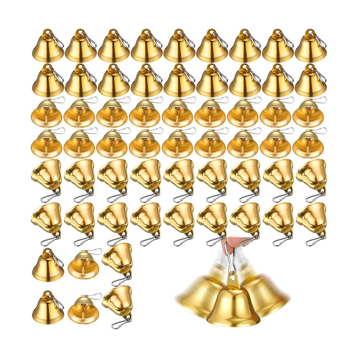 Gejoy 60 Pieces Small Brass Bells with Spring Hooks,Gold | Vintage Mini for Wind Chimes, Dog Training Doorbell, Wedding