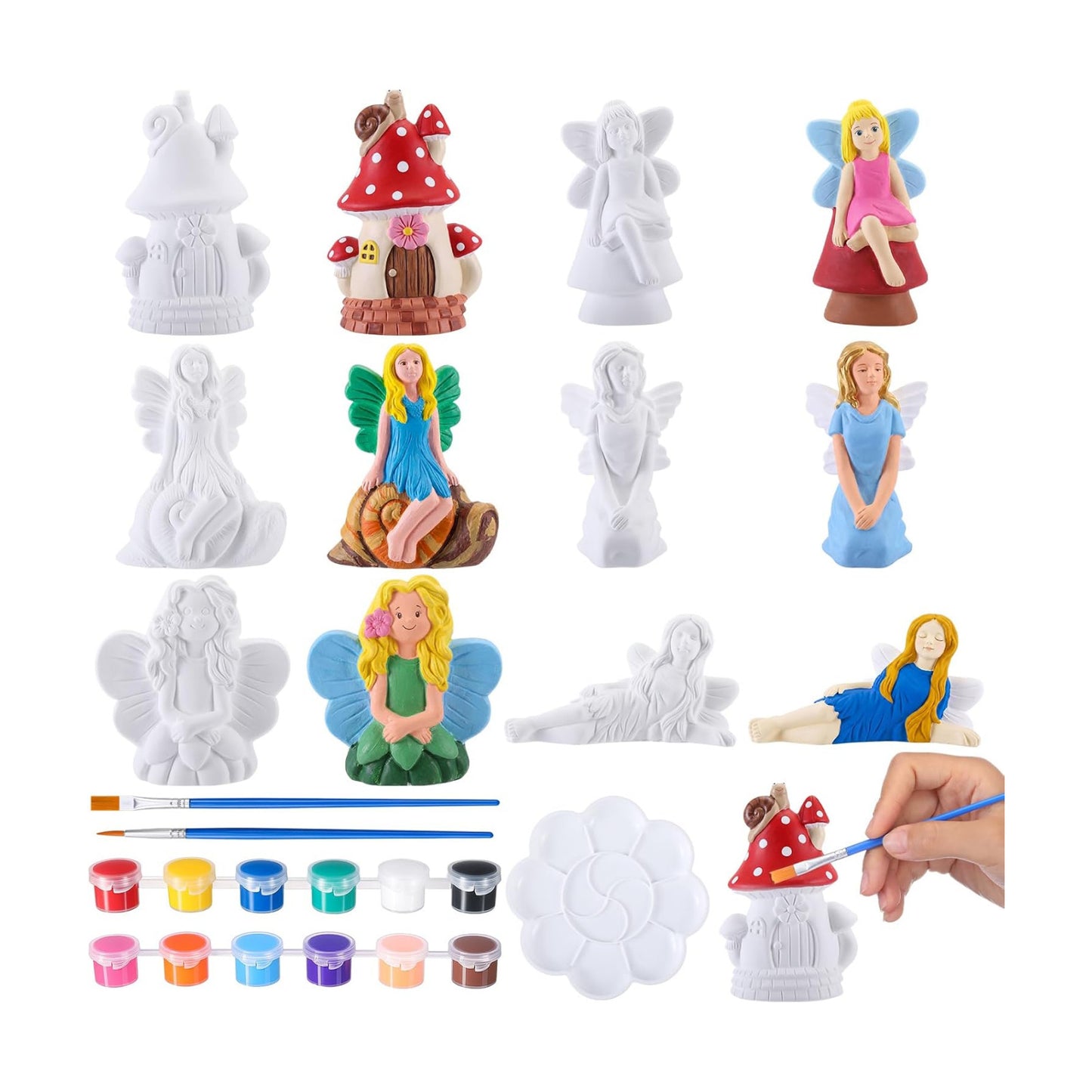 Ceramics Fairy to Paint Ready to Paint Your Own Fairy / Fairy Mushroom Houses / White / Set of 6