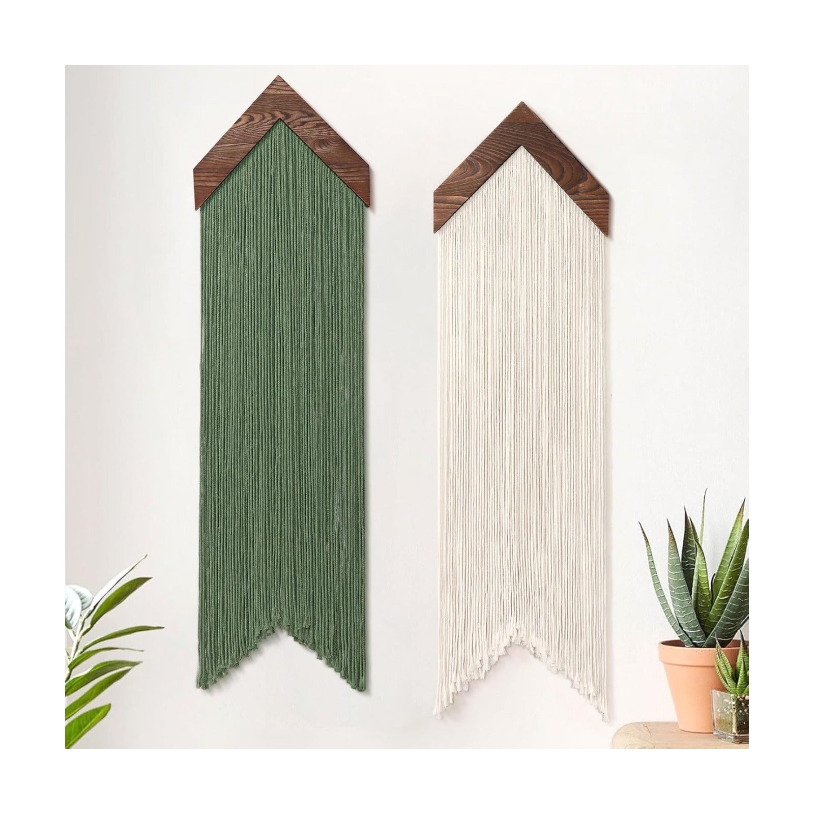 Macrame Wall Hanging Boho Wall Decor / Green Beige / Set of 2