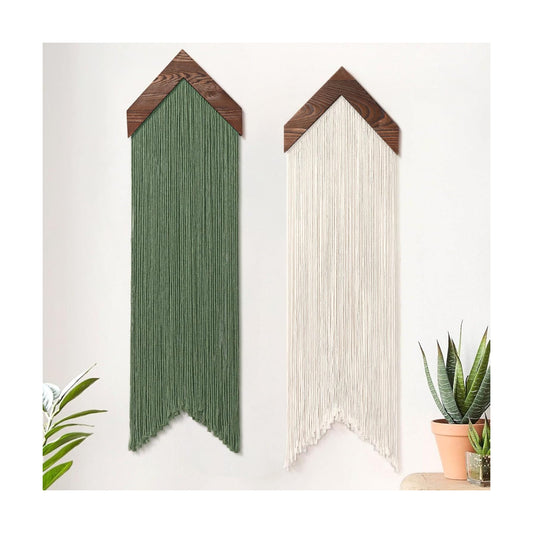 Macrame Wall Hanging Boho Wall Decor / Green Beige / Set of 2