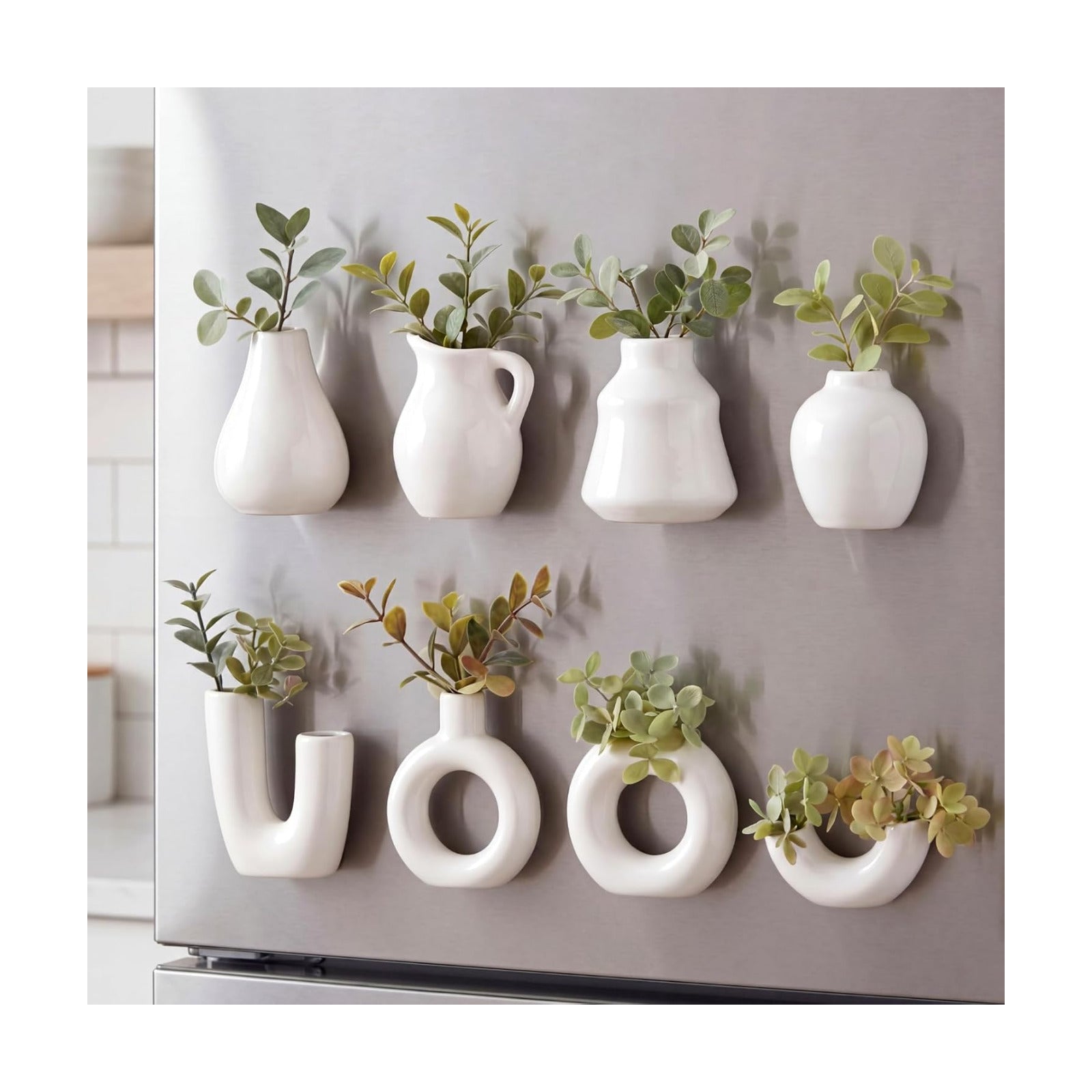 Small Ceramic Vase Fridge Magnets / White / 2.36 Inch / Set of 8