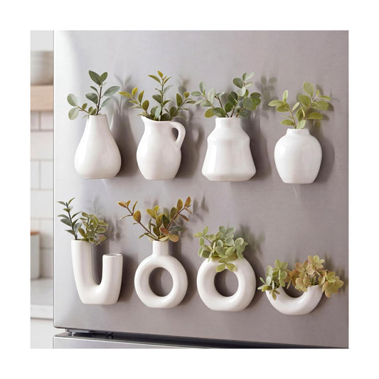 Small Ceramic Vase Fridge Magnets / White / 2.36 Inch / Set of 8