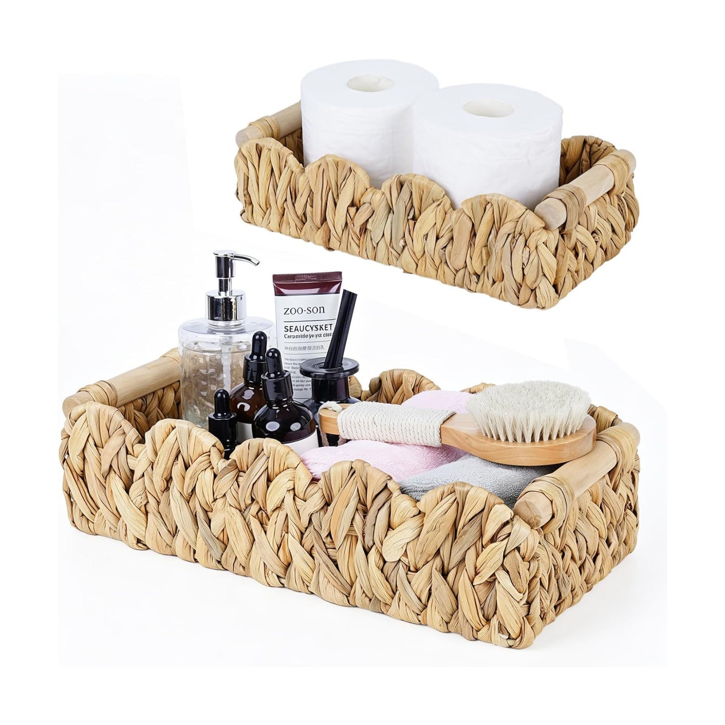 Modern Farmhouse Home Decor Scalloped Basket for Organizing / 14.76 x 7.08 x 3.937 / Set of 2