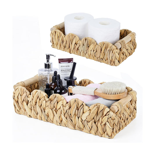 Modern Farmhouse Home Decor Scalloped Basket for Organizing / 14.76 x 7.08 x 3.937 / Set of 2
