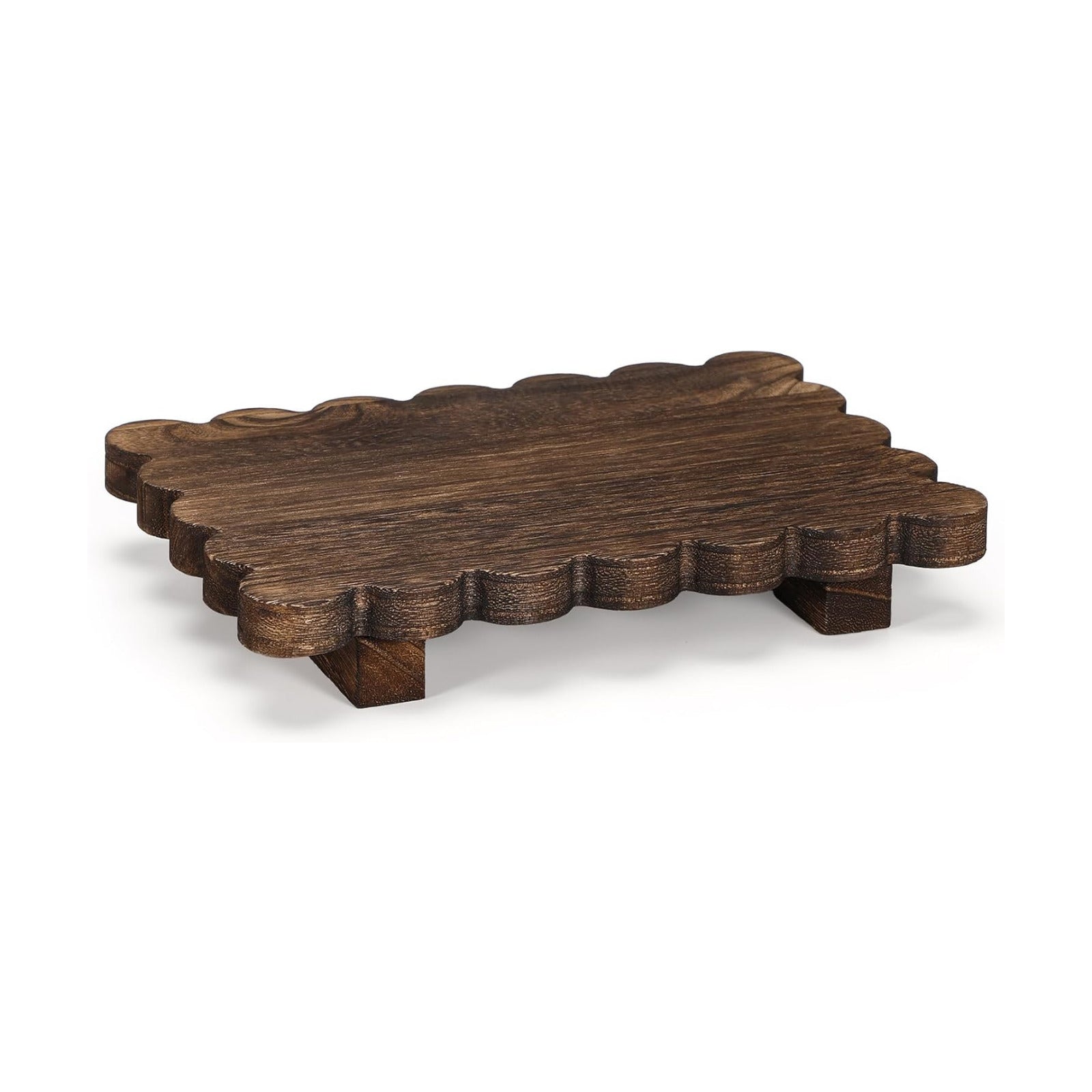 Scalloped Wood Riser Tray Soap Rustic Bathroom Decoration / Brown / 8.7''x 6''x 1.4 / Square