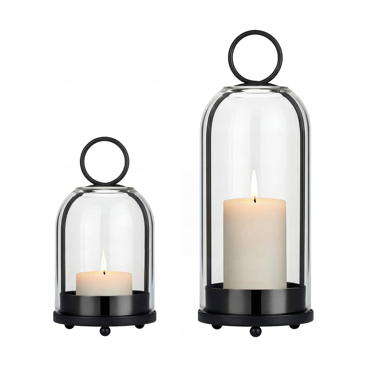 5"&4" Hurricane Glass Candle Holders, Hanging Black Metal Candle Holder | Glass Candlestick Holders for Pillar Candles