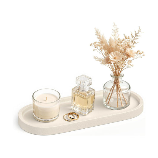 Bathroom Vanity Tray " Stone-Effect Bathroom Counter Tray for Countertop / Cream / 10.3 x 4.4
