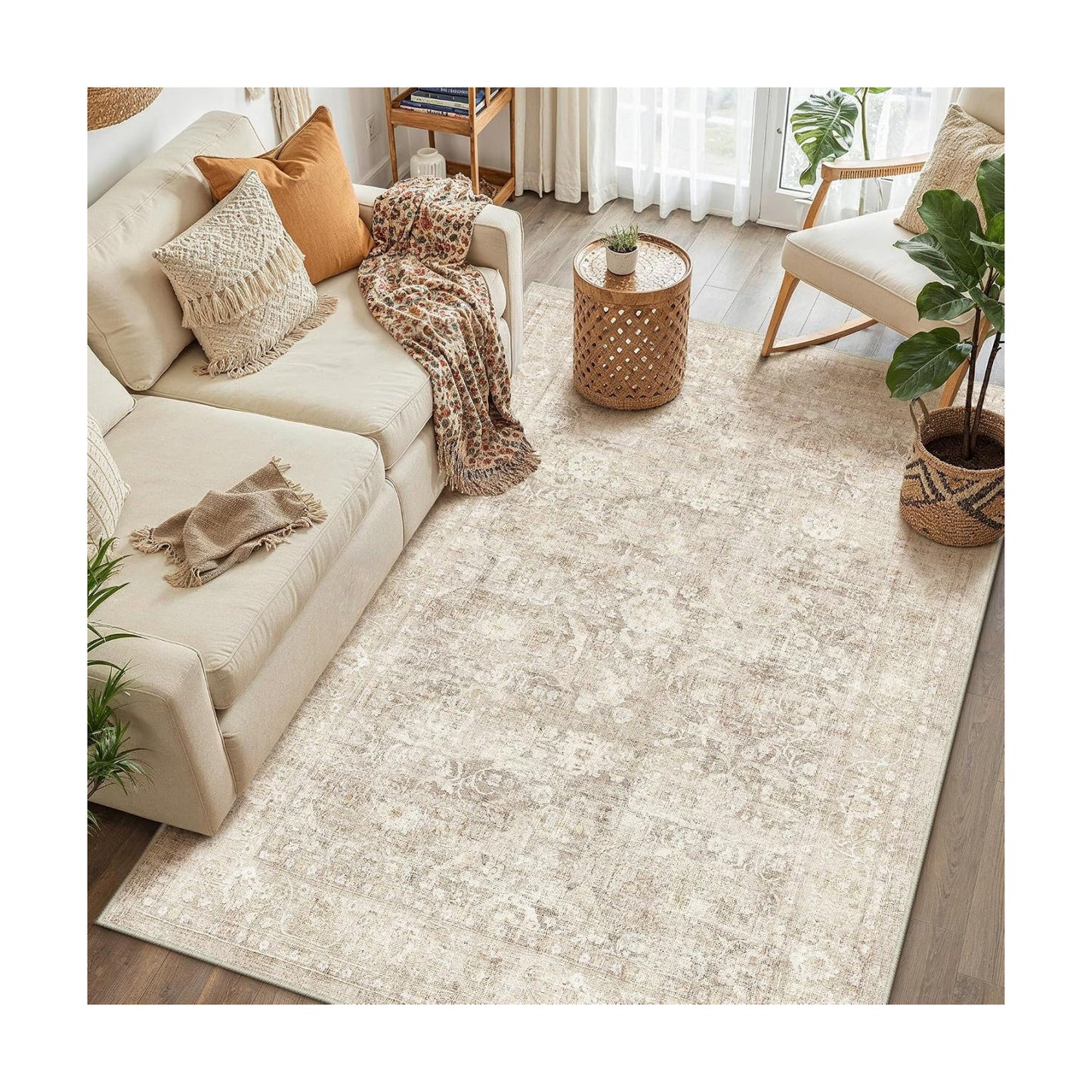 4x5 Beige Neutral Living Room Bedroom Area Rug