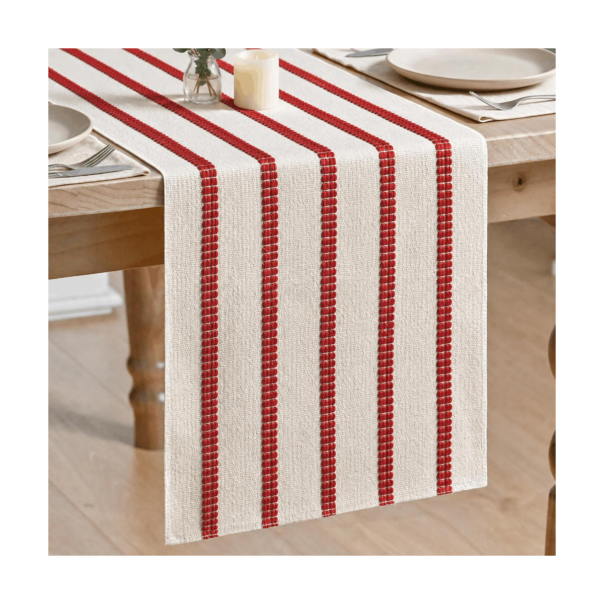 Artoid Mode Red Farmhouse Woven Stripe Christmas Table Runner, Seasonal Holiday Boho Rustic Kitchen Dining Table Decoration for Home Party Decor 12x108 Inch
