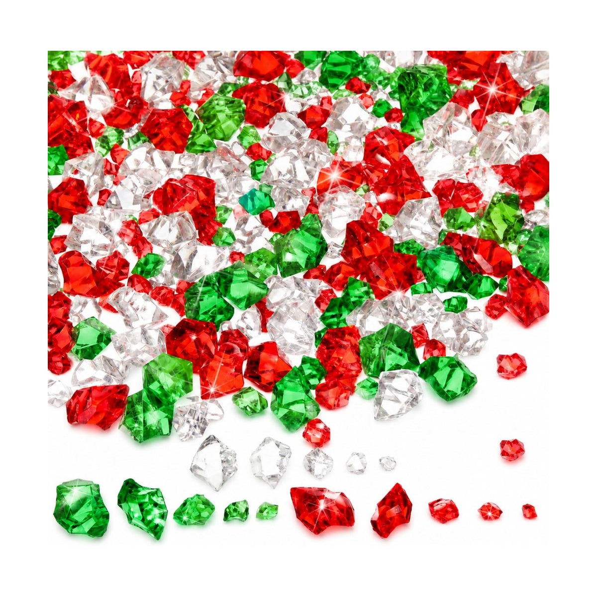 Syhood 570 Pcs Red, Green Clear Acrylic Gems Christmas Plastic Crystals