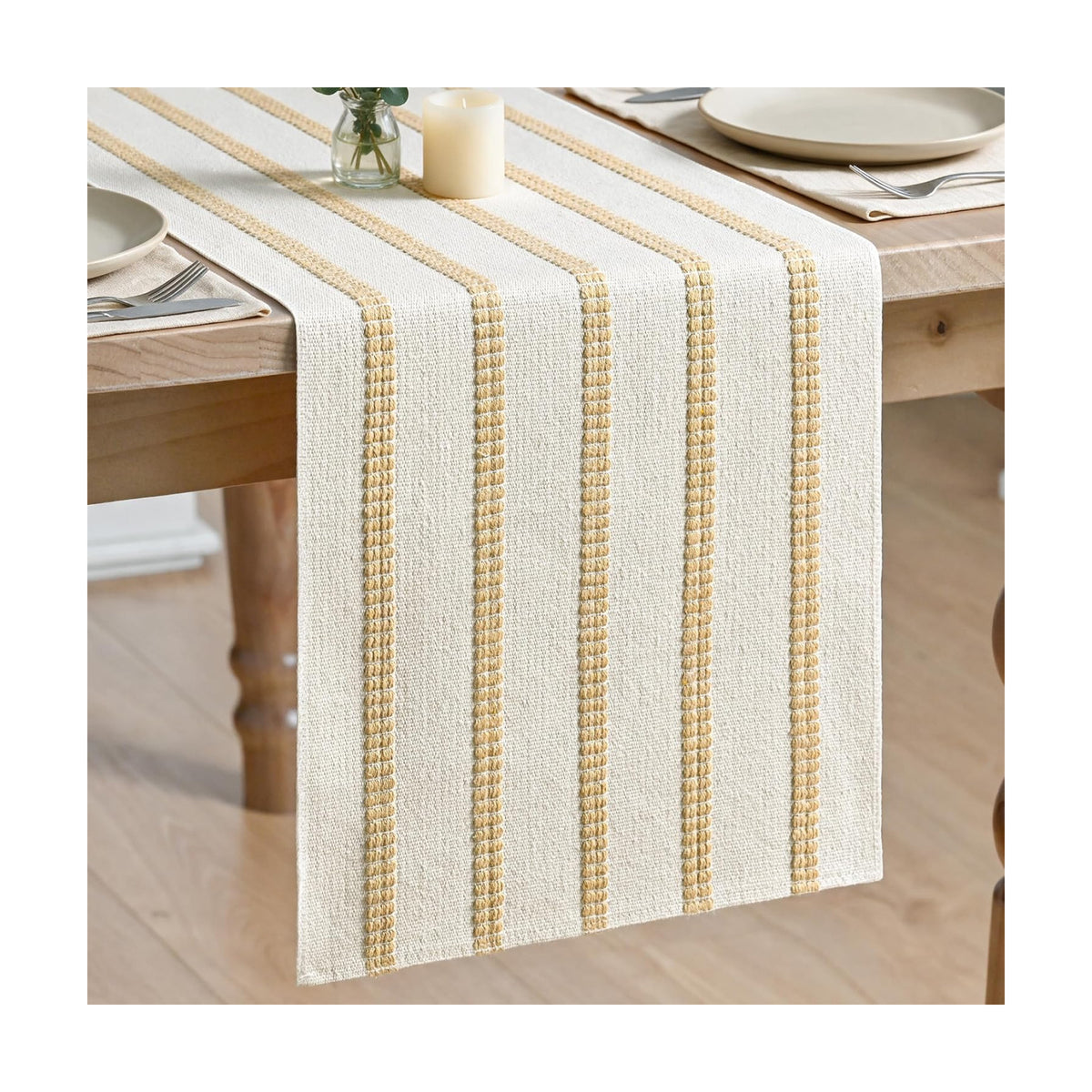 Artoid Mode Burlap Brown Farmhouse Woven Stripe Table Runner, Seasonal Holiday Boho Rustic Kitchen Dining Table Decoration for Home Party Decor 12x72 Inch